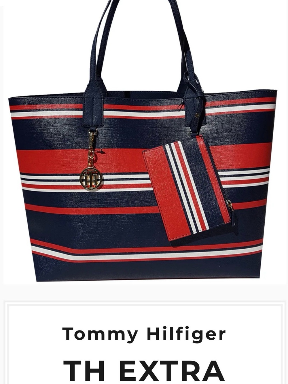Tommy Hilfiger Navy, Red & White Striped Men's Tote with Pouch